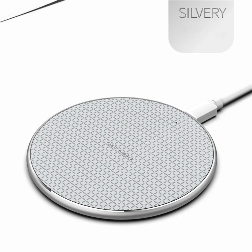silver YHONH 10 Вт Быстрое беспроводное зарядное устройство Тонкий Круглый Сплав Pad совместимый с Xs XR Max iXR X 8/8 P/Galaxy S9 S8 S7 Note 9/8 все QI телефон - Цвет: silver