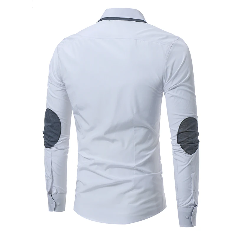 

Brand 2018 Fashion Male Shirt Long-Sleeves Tops Double Collar Sleeves Patch Casual Mens Dress Shirts Slim Men Shirt