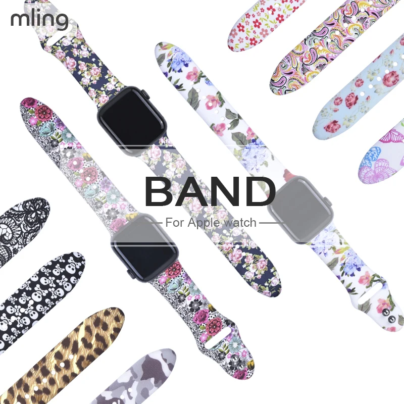 С цветочным узором ремешок для наручных часов Apple Watch 5 4 3 2 1 38/40 мм/42 44 мм мягкий печатным рисунком разноцветных силиконовых спортивный ремешок для наручных часов Iwatch, 4 Для женщин детей