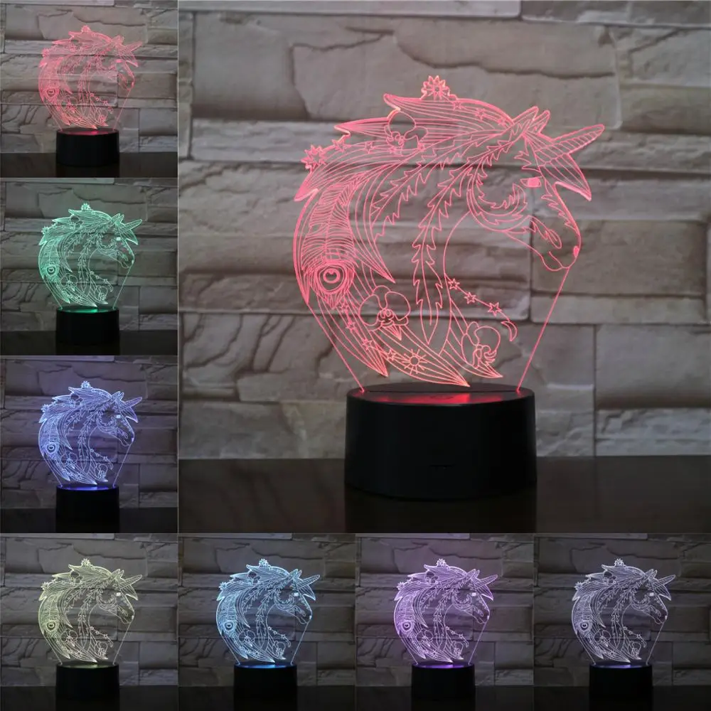 

Мультфильм 3D лампа Животное Лошадь Единорог голова Иллюзия детский ночсветильник Светодиодная лампа многоцветный подарок Детская игрушка...