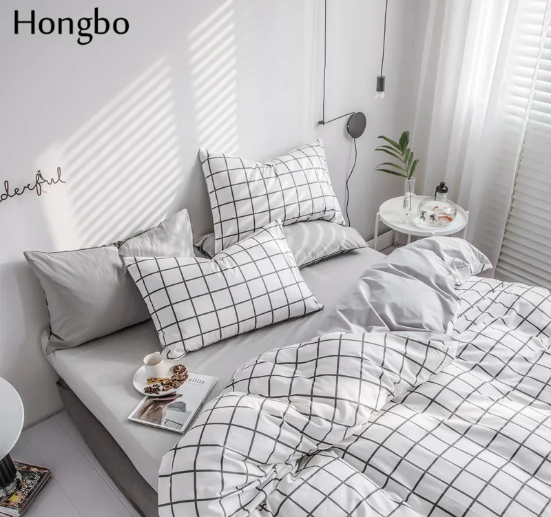 Комплект постельного белья Hongbo домашний текстиль бело серая сетка хлопок