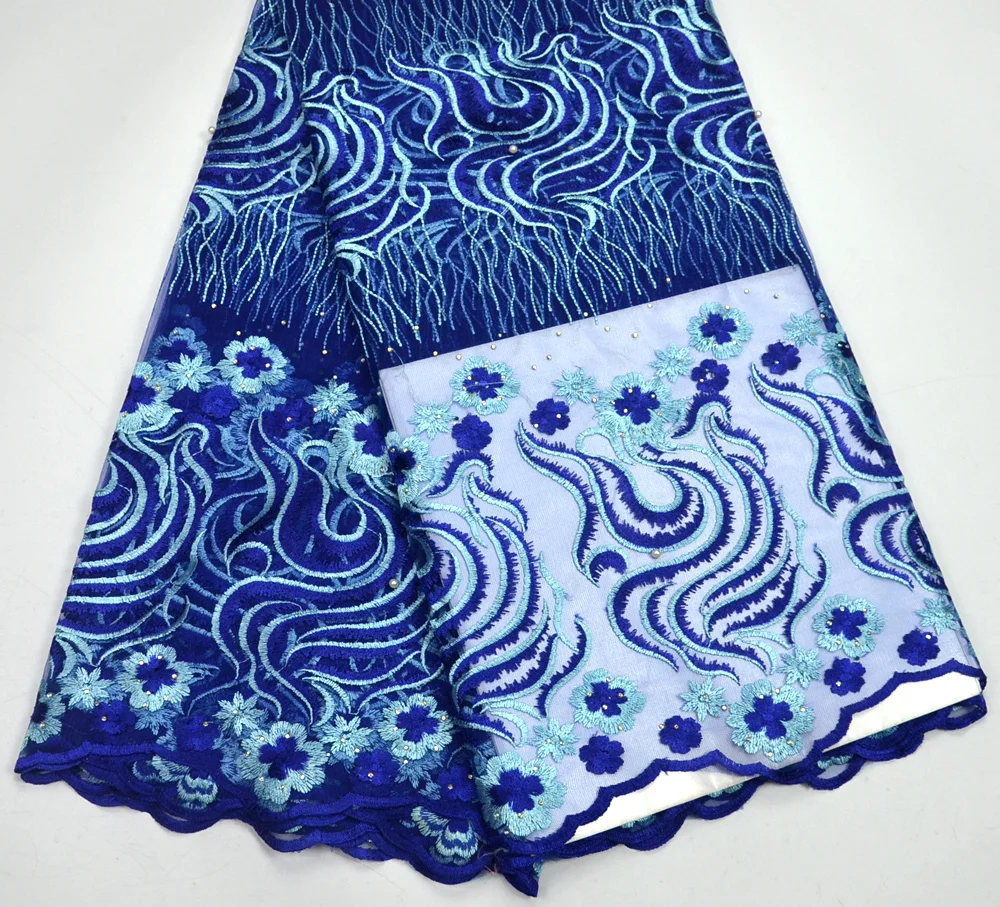 

Latest 100% Swiss Design Royal blue Tulle lace For African wedding fabrics 5 Yards Swiss Tulle lace Fabrics