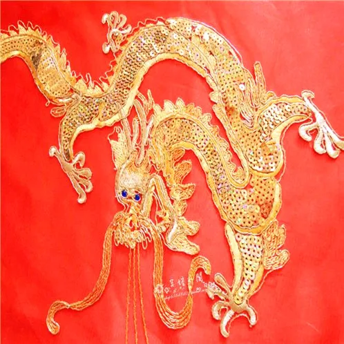 

Ткань с блестками для вышивки, одинарный дракон, синий дракон, тяжелая промышленная Вышивка, костюм дракона, платье, ткань Jinlong