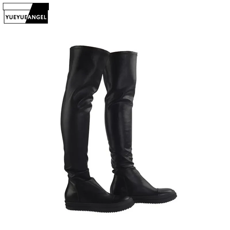 

Women Shoes Over The Knee High Boots Luxury Sneakers Elastic Genuine Sheepskin Long Boots Casual Flats Platform Winter Booties