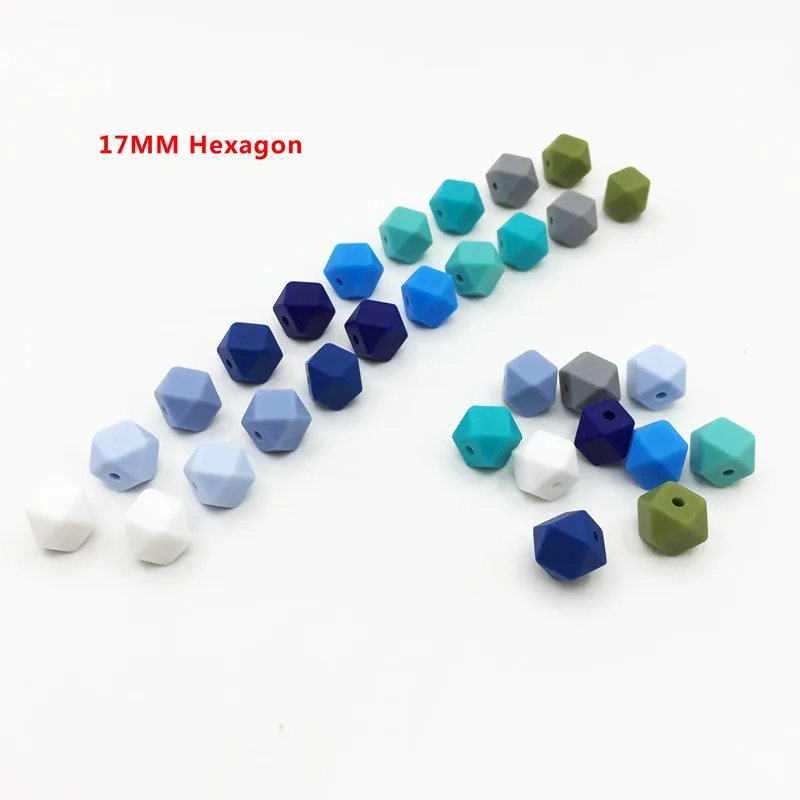 17hexagon boy colors 30 шт Силиконовые 11 мм/13 мм/17 мм шестигранные бусины для прорезывания зубов мини-бусы для ребенка жевательный Прорезыватель для кормления ожерелье ювелирные изделия DIY аксессуары - Цвет: 17hexagon boy colors