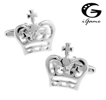 

iGame Men Gift Crown Cuff Links Novelty Royal Crown Design Silver Color Copper Material Free Shipping