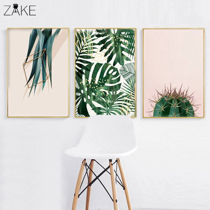 

Green Plants Leaves Canvas Paintings Nordic Scandinavian Office Wall Art Cactus Poster Picture for Living Room Home Decor
