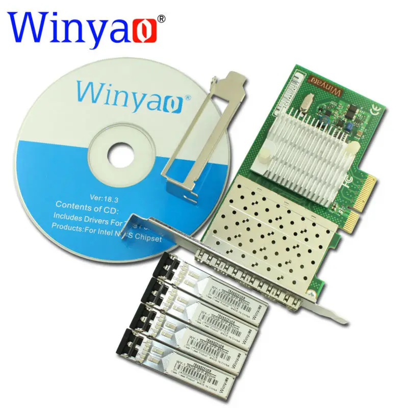 Winyao WYI350F4 PCI Express X4 Quad Port 1000Mbps Gigabit Ethernet Lan Fiber Server network card(850nm) For I350-F4 Nic | Компьютеры и