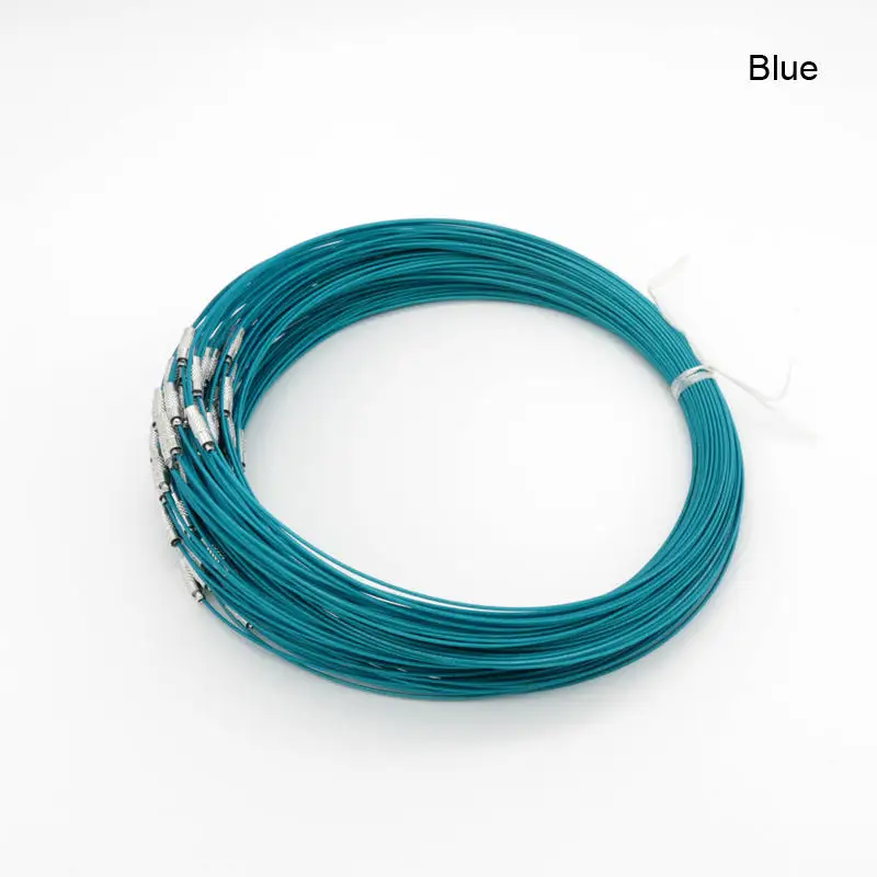 Blue 10 шт./лот, 1 мм, стальной провод, шнур, веревка, цепочка, колье, ожерелье, ювелирные изделия, сделай сам, шнуры, фурнитура 1", смешанные цвета - Цвет: Blue
