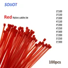 Самоблокирующиеся пластиковые нейлоновые проволочные стяжки для кабеля, 100 шт., красные кабельные стяжки, петля для крепления кабеля, различные характеристики