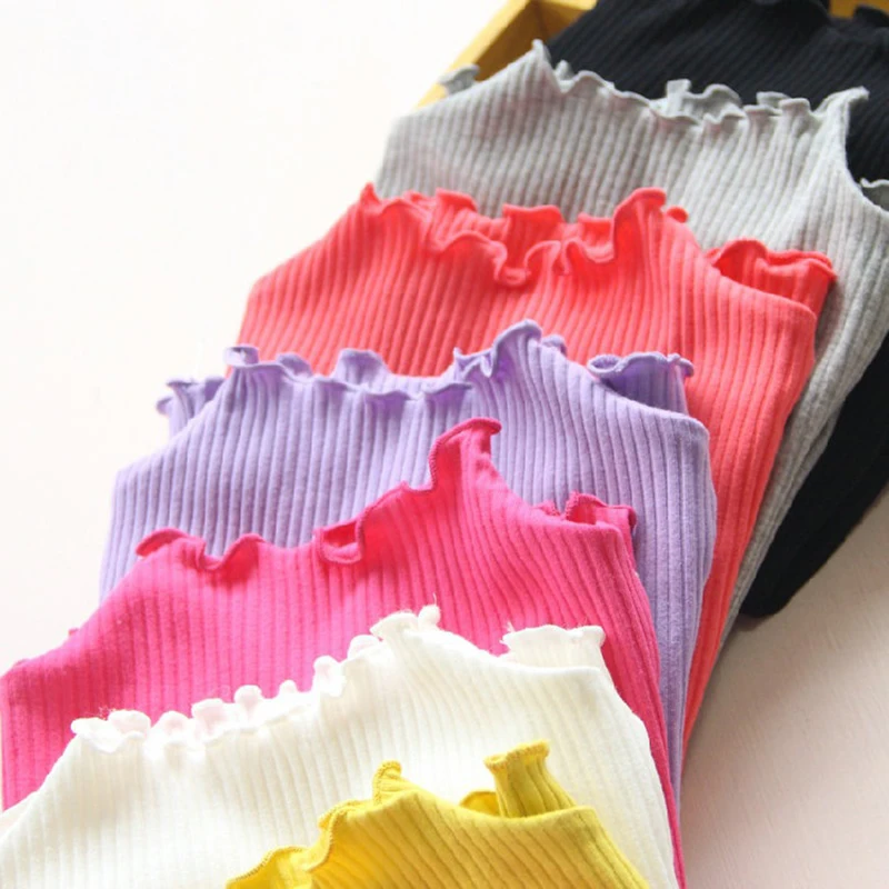 Spring Autumn Girls Basic Clothes Baby Sweaters Solid Color Knitted Pullovers Tops Long Sleeve Ruffles Thin Cotton Sweater | Мать и