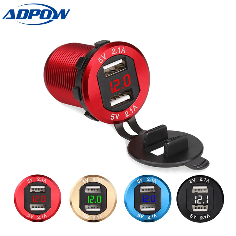 

New Arrive Cigarette Lighter Socket Splitter Auto Voltmeter 12V-24V 2 Port USB Car Charger Power Adaptor Car Socket