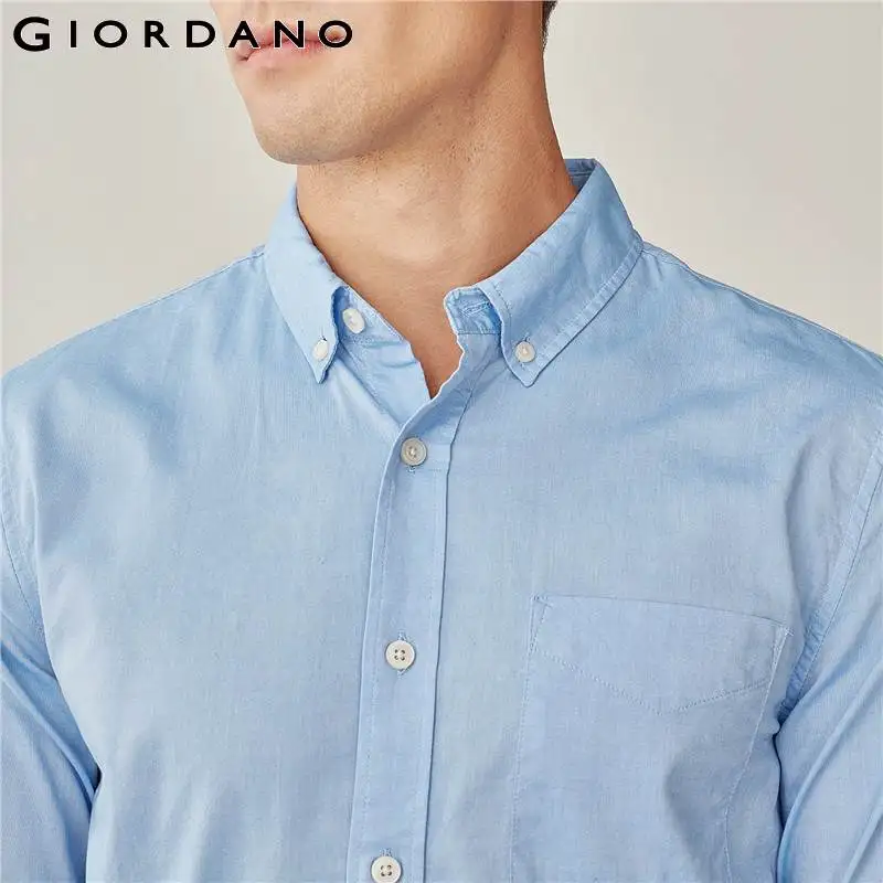Giordano Мужская рубашка Оксфорд тонкие хлопковые рубашки Camisa Masculina с одним карманом