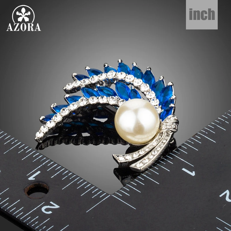 Женская Брошь в виде листьев AZORA синяя брошь форме из фианита и искусственного