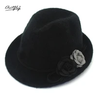 outfly real rabbit fur fedora hat autumn and winter formal hats for women trilby hats black and camel hat