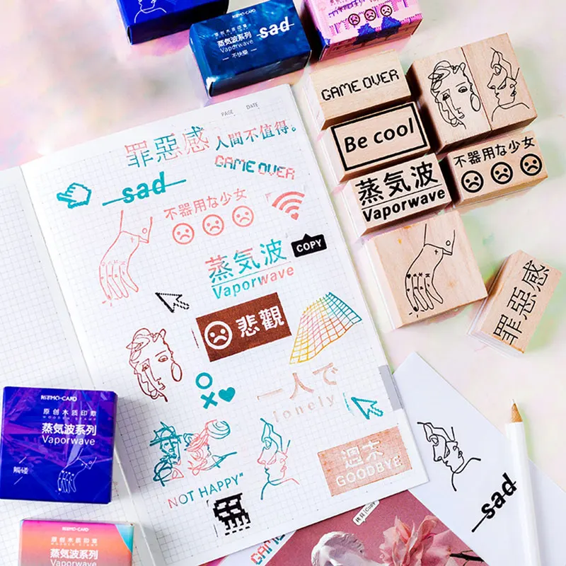 1 комплект Vaporwave серия деревянный штамп деревянные резиновые штампы для Handmade