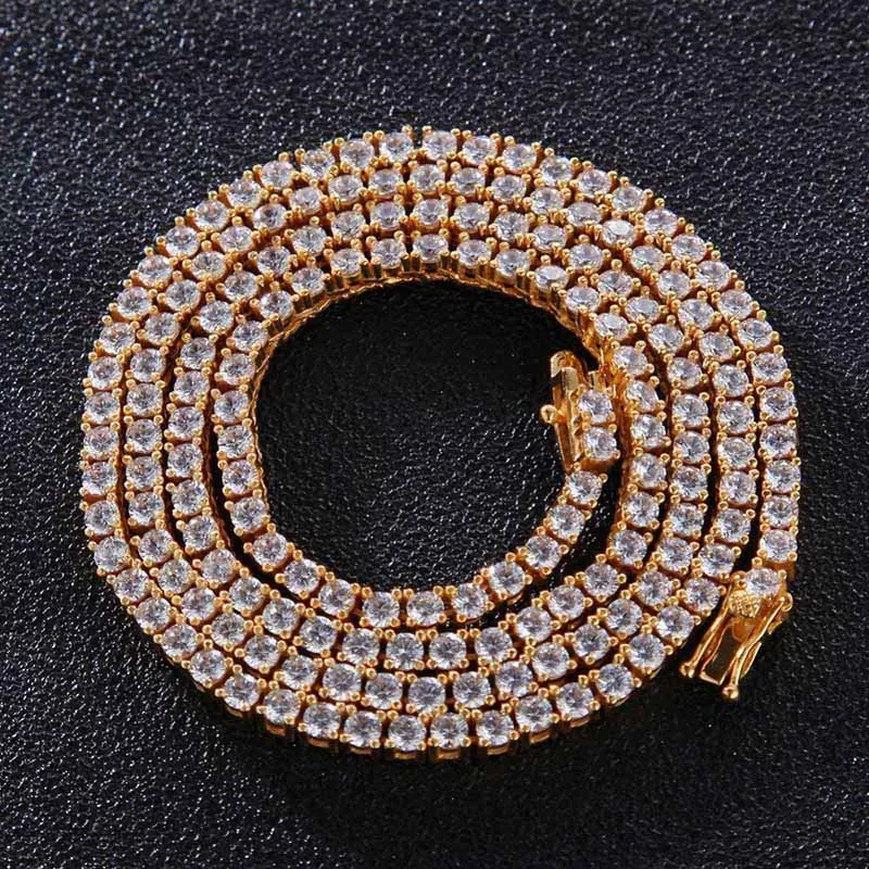 S925 Материал в стиле «хип-хоп» Bling из Кубического циркония теннисная цепочка Цепочки и ожерелья 1 ряд AAA CZ камень Чокеры Цепочки и ожерелья s Для мужчин Для женщин ювелирные изделия - Окраска металла: Gold