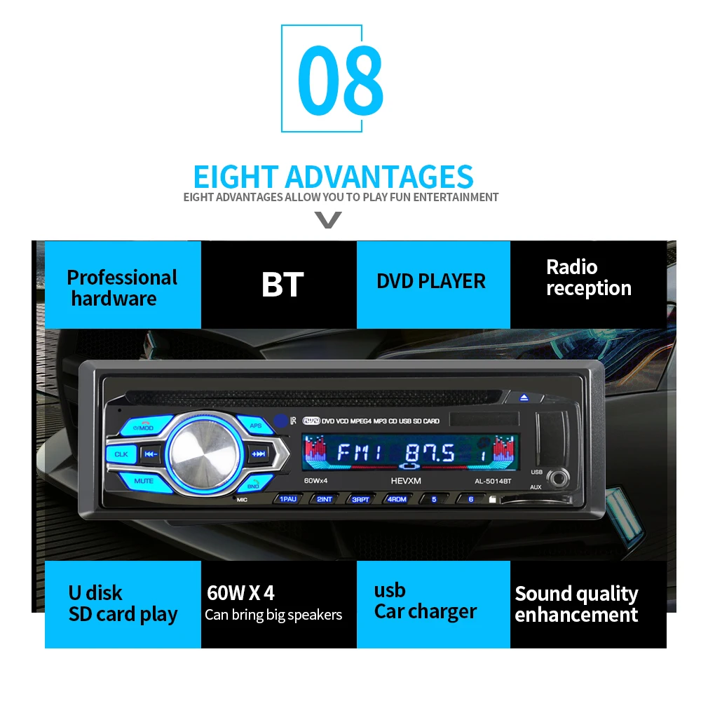 1 Din 12 в автомобильный DVD CD плеер автомобиля MP3 стерео автомобиля Handfree Авторадио BT аудио радио 5014 автомобиль-Стайлинг беспроводной пульт дистанционного управления