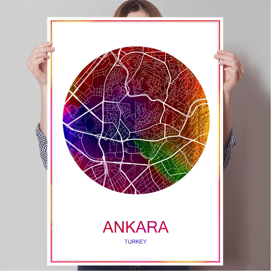 Карта знаменитого города Анкары современный печатный плакат на бумаге или