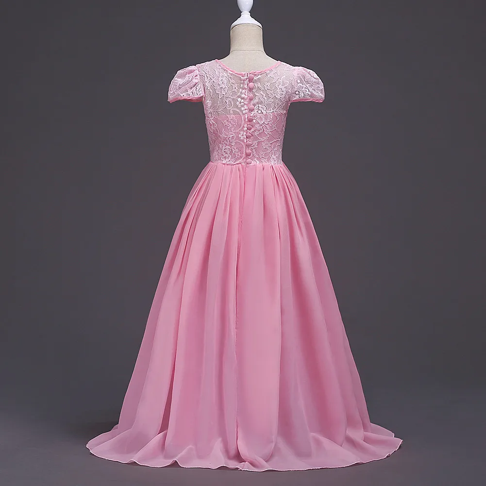 Designer Children Clothing Lace Net Dress New Long Chiffon Formal Party Ball Turquoise Peach Grey Light Purple Evening Gown Girl