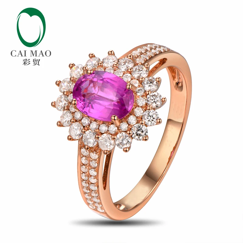 

CaiMao 14KT/585 Rose Gold 1.22ct Natural Pink Sapphire 0.67ct Round Cut Diamond Engagement Gemstone Ring Jewelry