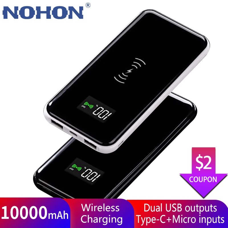 NOHON, беспроводной внешний аккумулятор, 10000 мА/ч, для iPhone, huawei, Xiaomi, внешний аккумулятор, 10000 мА/ч, портативное зарядное устройство, универсальное