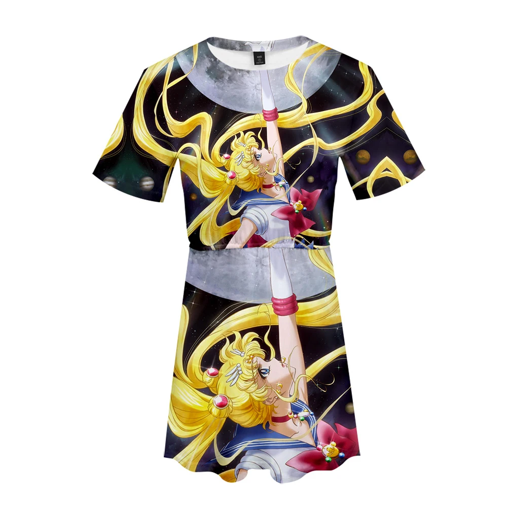 Женское платье с коротким рукавом Sailor moon свободное Повседневное в стиле хайстрит