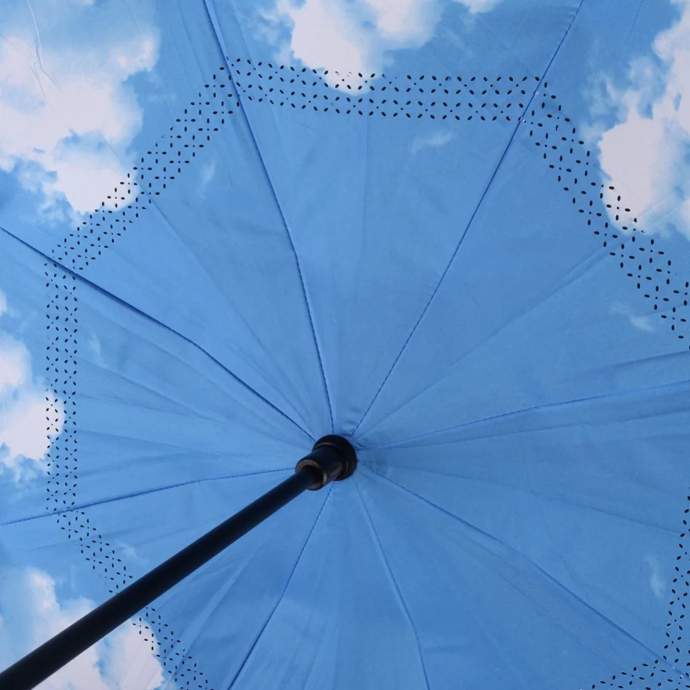 Ветронепроницаемый складной двухслойный перевернутый Chuva зонт с функцией - Фото №1