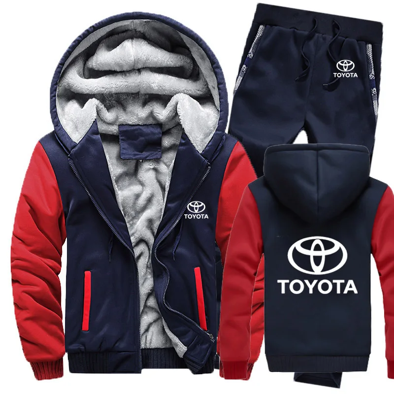 

Hoodies Men Toyota Car Logo Mens Hoodies Suit Winter Thicken Warm Fleece cotton Zipper Tracksuit Mens Jacket+Pants 2Pcs Sets