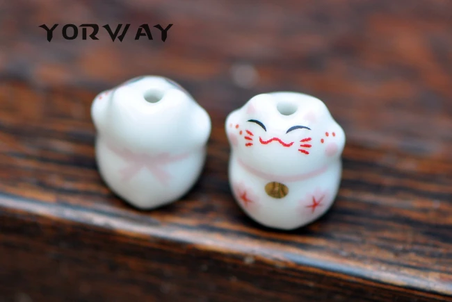 10 шт./лот фарфоровые бусины Lucky Cat 15 мм керамические Neko просверленные с отверстием