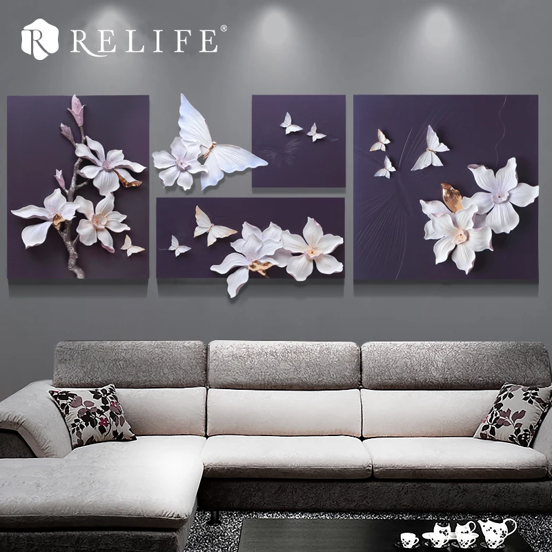 Handpainted Frameless Magnolia and Butterfly Wall Art Paintings for Living Room | Дом и сад