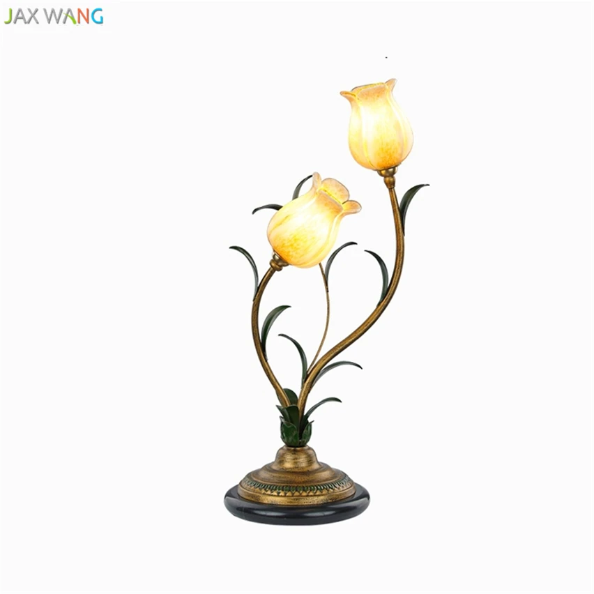 JW _ Американский пасторальный Рог цветы стеклянный абажур настольные лампы