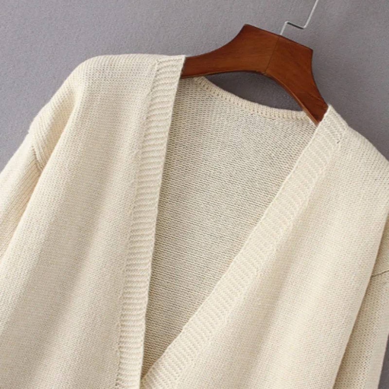 Новый V воротник свитера пальто карман чисто женский длинный кардиган #131077 |