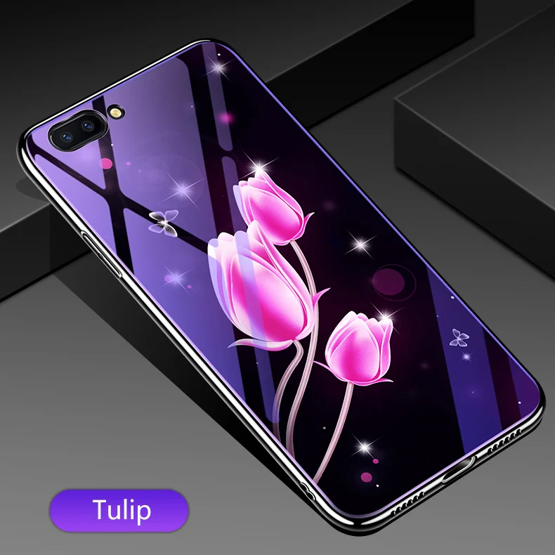 Чехол 5,9" стеклянный чехол для телефона huawei Honor V10 View 10 BKL-L09 чехол s Покрытие синий светильник роскошный стеклянный чехол Fundas Capa - Цвет: Tulip