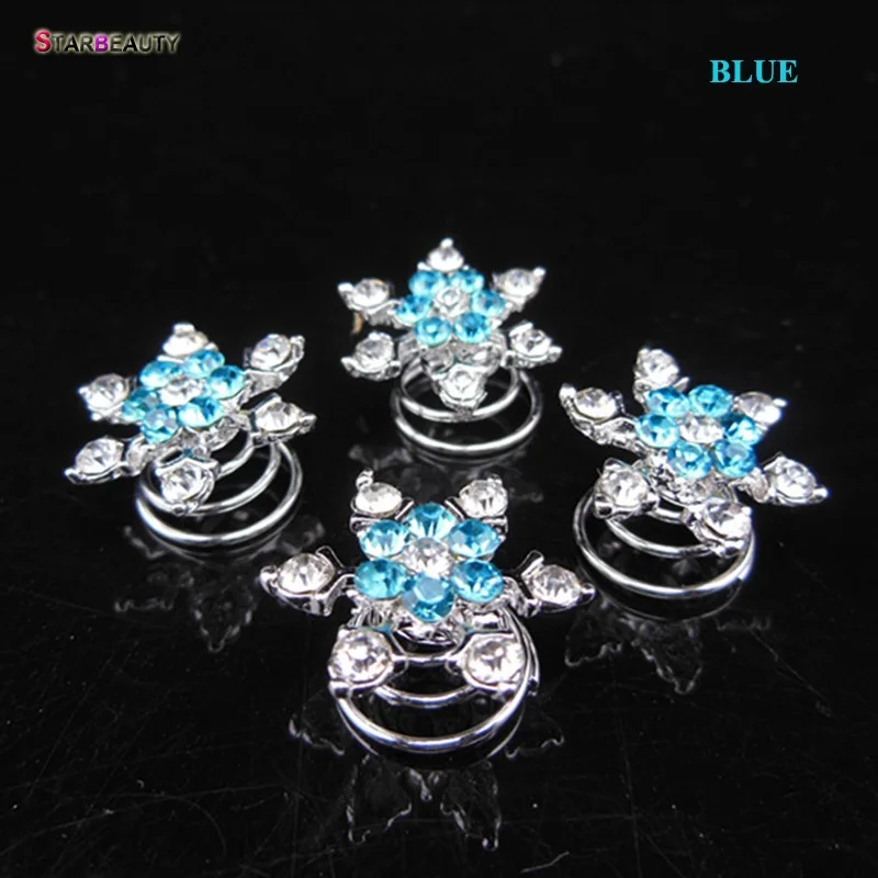 Blue 5 шт./лот Снежная спиральная заколка для волос с орнаментом Хрустальный цветок заколки для волос вихревая Шпилька-Снежинка свадебные заколки свадебные диадемы ювелирные изделия - Окраска металла: Blue