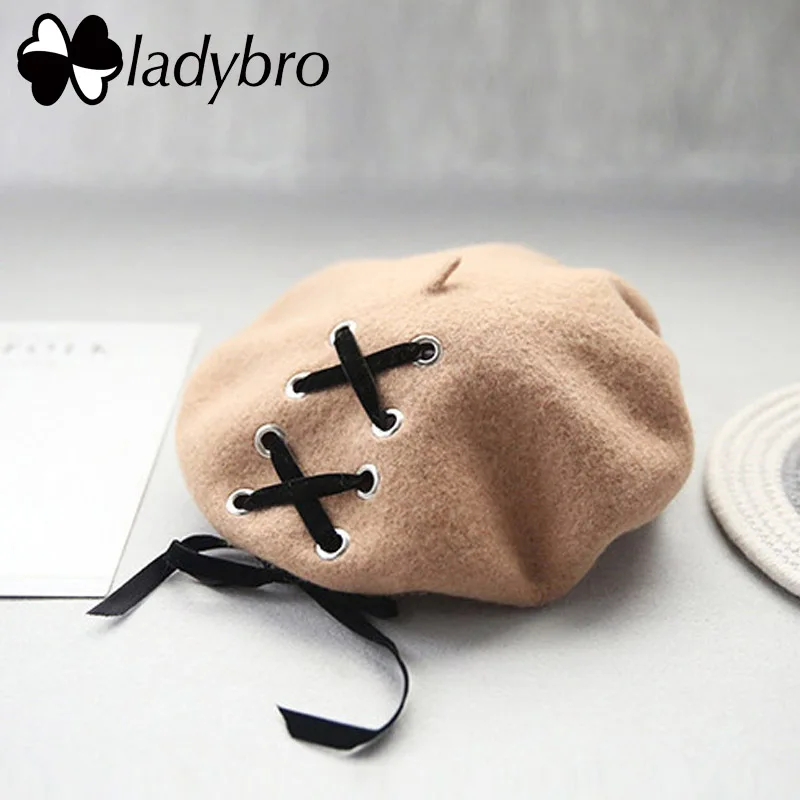 Ladybro элегантный шерстяной берет шляпа Женская осенне-зимняя шапка женские