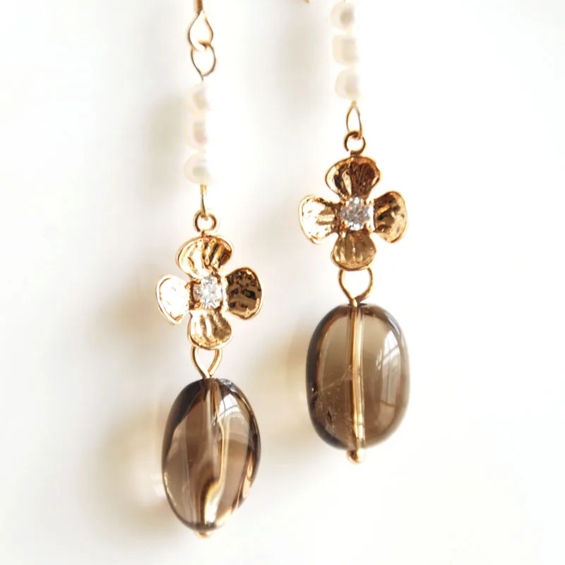 Золотой цвет Дымчатый Кристалл Модные ювелирные изделия серьги-подвески ручной