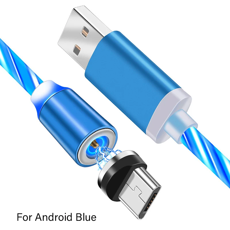 For Mirco USB Blue Магнитный светящийся кабель светодиодный светящийся струящийся Micro usb type C провод для быстрой зарядки для телефона Android яркий зарядный кабель для iphone X - Цвет: For Mirco USB Blue