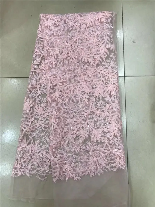 Высококачественная розовая кружевная ткань с пайетками 2018 африканская