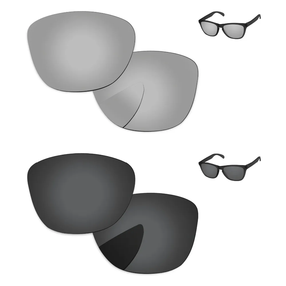 

Черный и хром серебро 2 пары Поляризованные замена оптические стёкла для Frogskins Солнцезащитные очки женщин рамки 100% UVA и UVB защиты