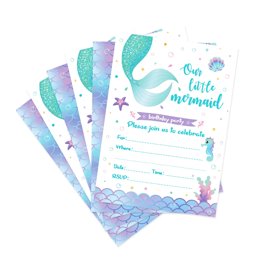 

Little Mermaid Birthday Party Invitation Cards Your're Invited Weeding Invitations Lets be Mermaid Kids Party Favors Decorations