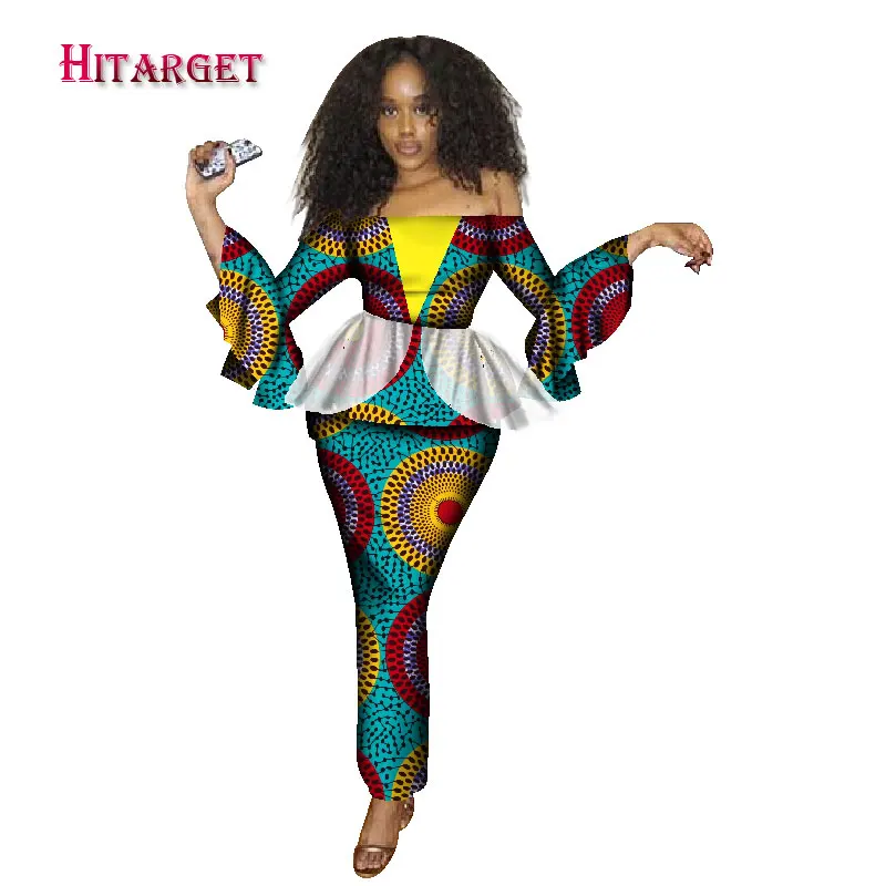 2019 модный Африканский комплект с юбкой сексуальный топ вырезом лодочкой +