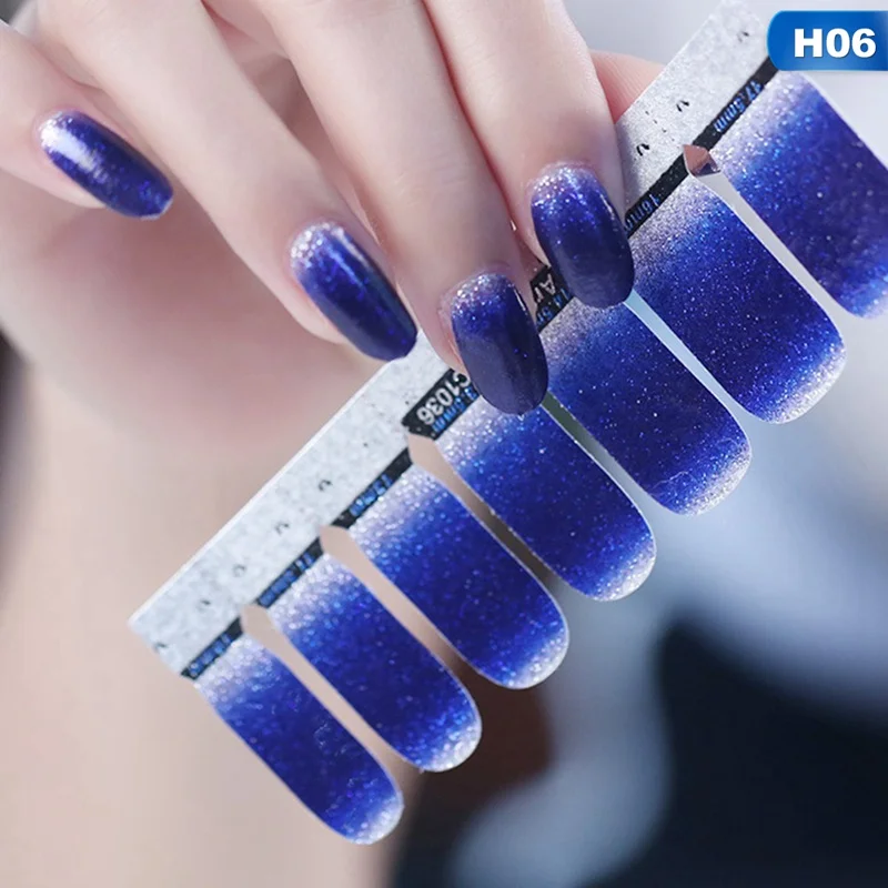 H06 Блестящий Порошок градиентные цветные наклейки для ногтей накладные ногти лак стикер DIY самоклеющиеся клей для ногтей украшения - Цвет: H06