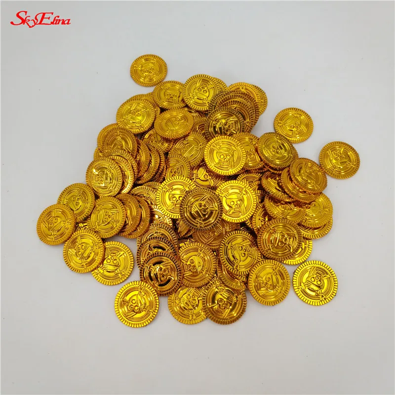100 шт. Пластиковые пиратские золотые монеты Пиратская монета капитан сокровище