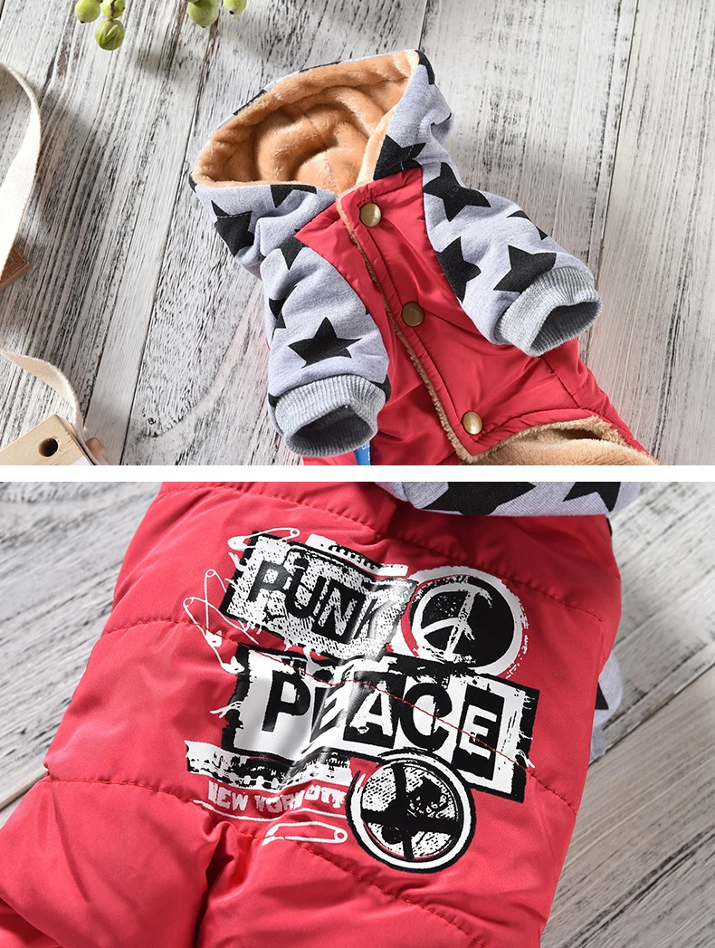 Winter New Arrivals Warm Dog Clothes with Five-pointed Star Printed Hit Color Four-footed Pet Jumpsuit for Small Dog Pug Clothes