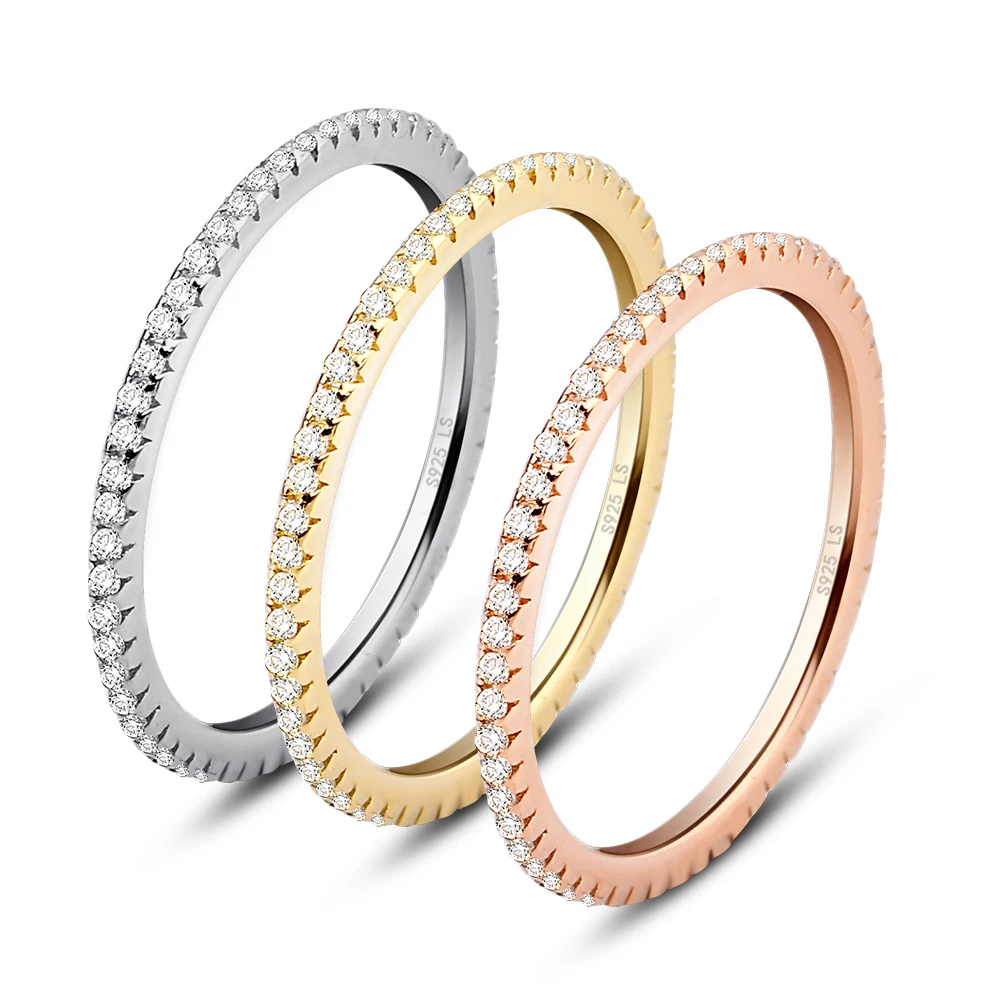 

Limited Offer OMYFUN Silve Ring 925 Sterling Silver Jewelry 3 Color Wedding Ring CZ Micro Pave Anillo Prata De Anel Factory Sale