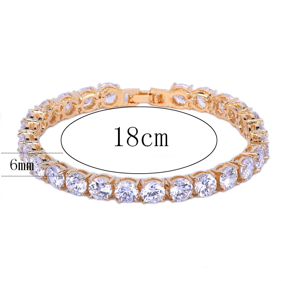 Iced Zircon Теннисный браслет-цепочка мужские хип-хоп ювелирные изделия медный материал золотой серебряный розовый цвет коробка застежка CZ браслет звено 18,5 см