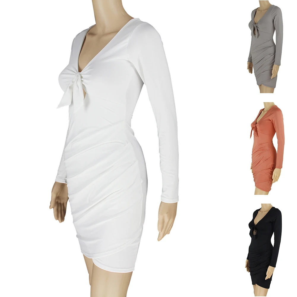 Для женщин V шеи Сексуальная бандажная повязка с длинным рукавом обтягивающее