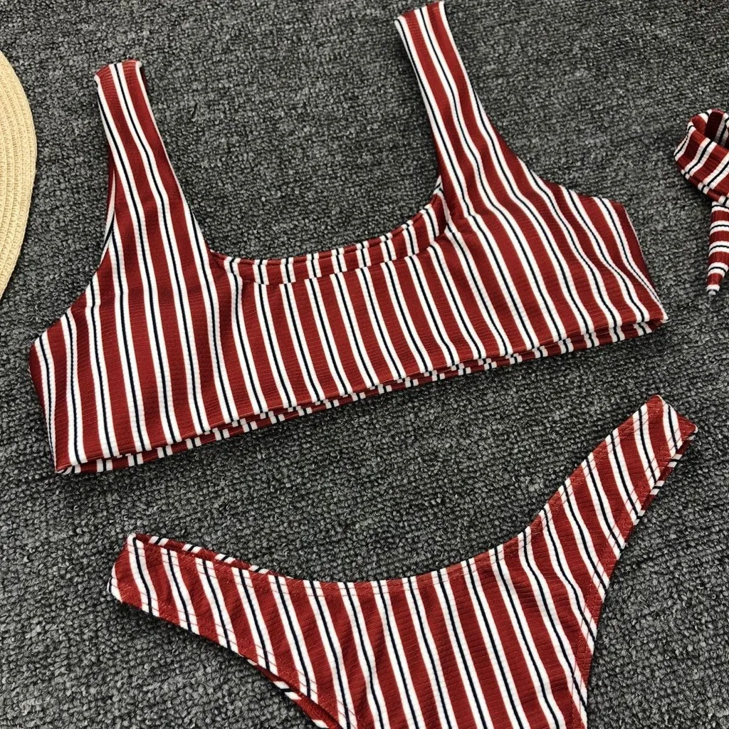 SAGACE набор бикини Полосатый печати Купальник два способа носить Топ Купальники