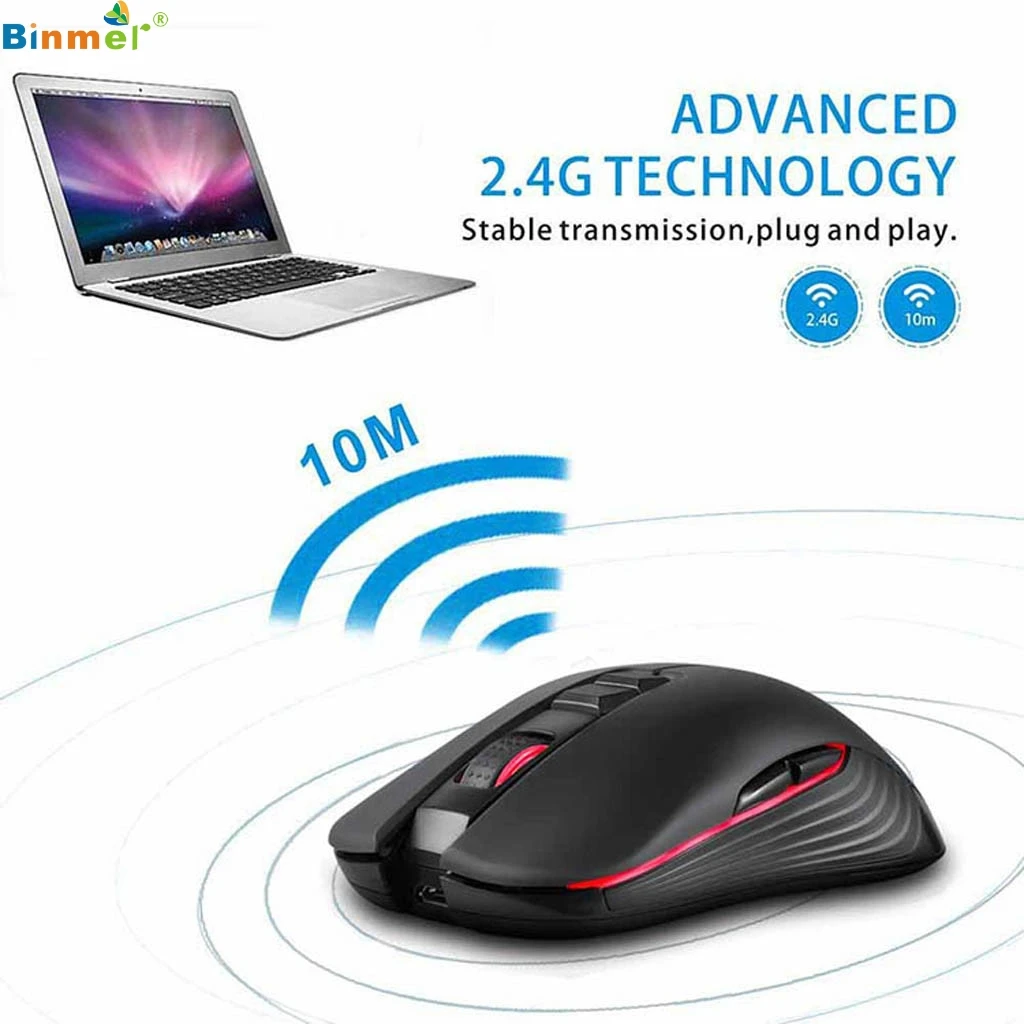 Binmer 2.4G wireless mouse rechargeable home lighting desktop computer mute notebook gaming 7-key portable 2019 Hot | Компьютеры и